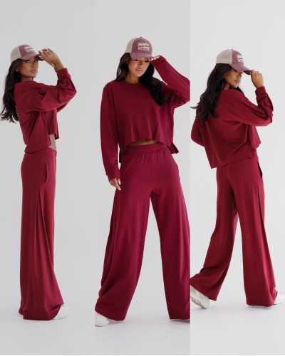 Komplet dresowy szerokie spodnie plus bluza By o la la...! merlot