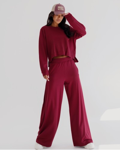 Komplet dresowy szerokie spodnie plus bluza By o la la...! merlot