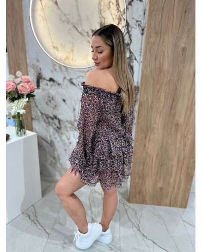 Sukienka hiszpanka w kwiaty By o la la...! czekoladowa