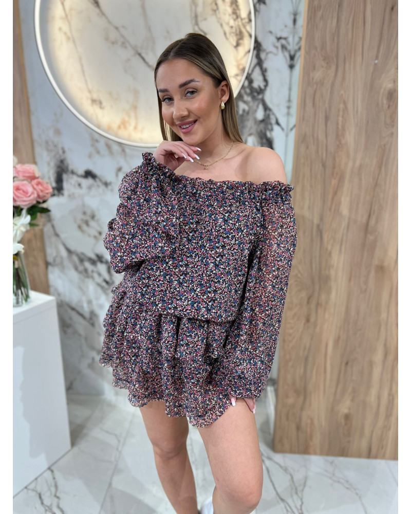 Sukienka hiszpanka w kwiaty By o la la...! czekoladowa