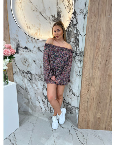 Sukienka hiszpanka w kwiaty By o la la...! czekoladowa