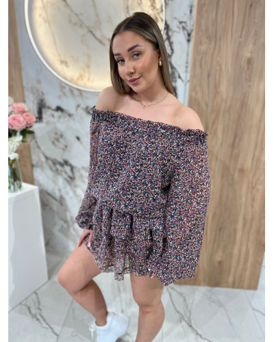 Sukienka hiszpanka w kwiaty By o la la...! czekoladowa