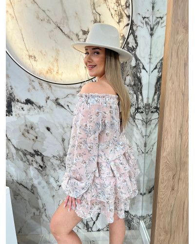 Sukienka hiszpanka w kwiaty By o la la...! różowa