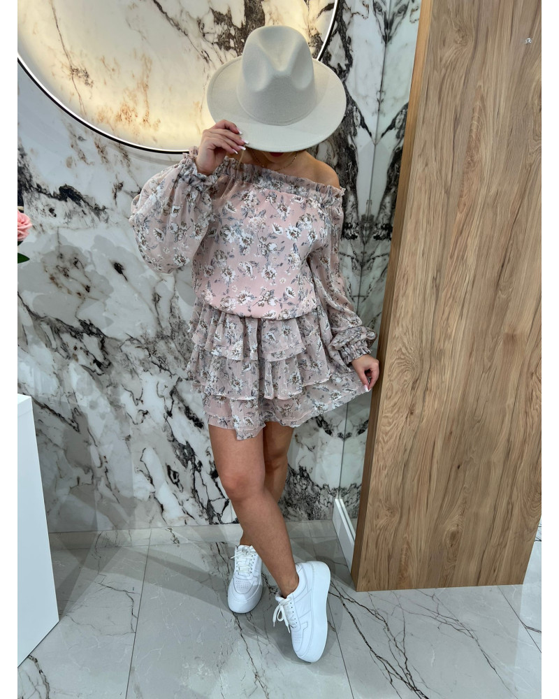 Sukienka hiszpanka w kwiaty By o la la...! różowa