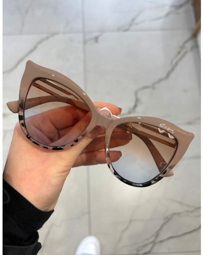 Okulary przeciwsłoneczne Kocie Oko beżowe ze złotem