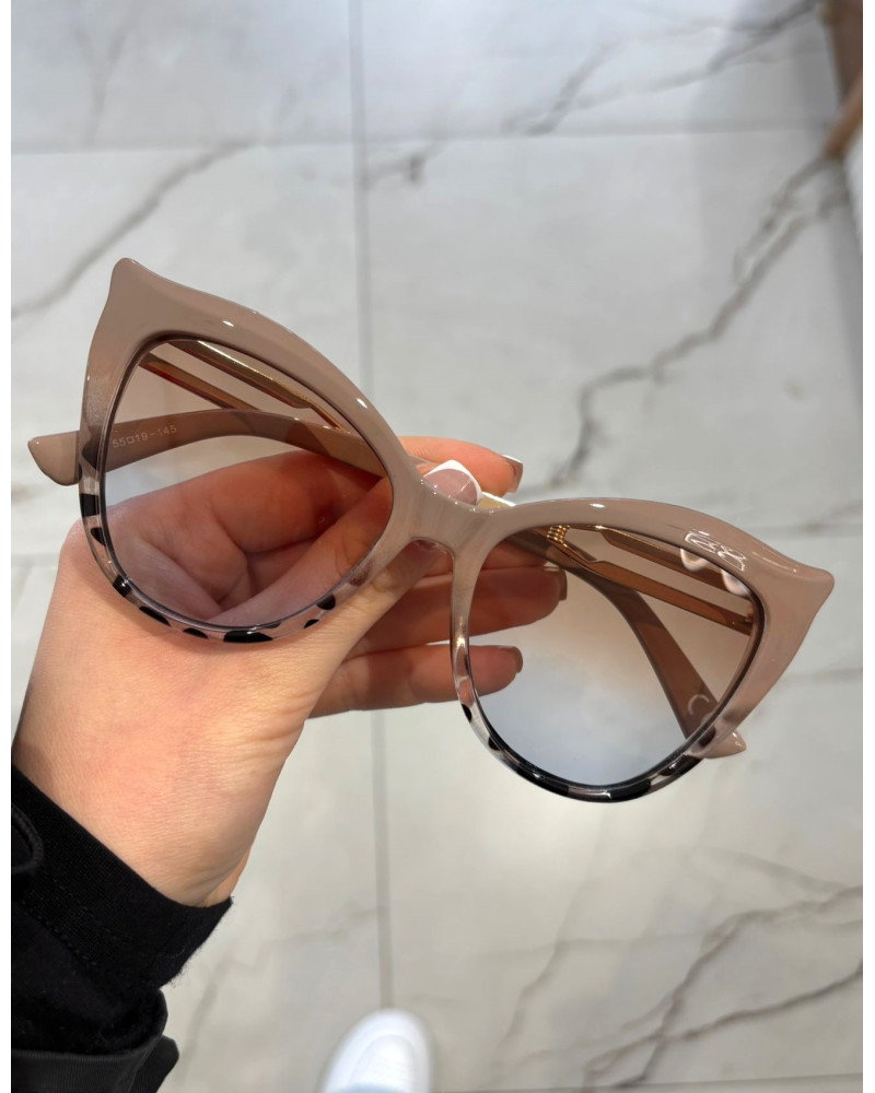 Okulary przeciwsłoneczne Kocie Oko beżowe ze złotem