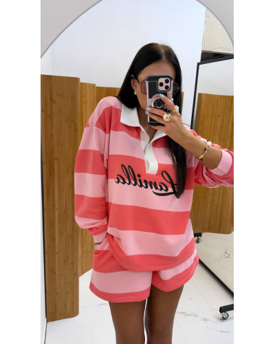 Komplet w pasy La Milla różowy