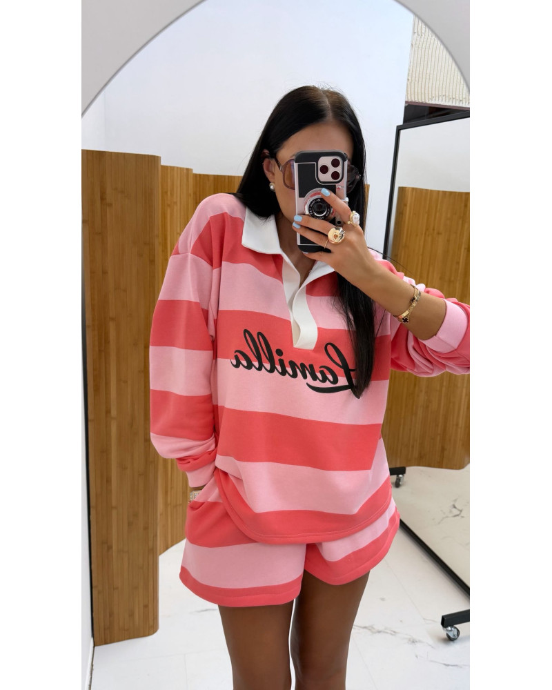 Komplet w pasy La Milla różowy