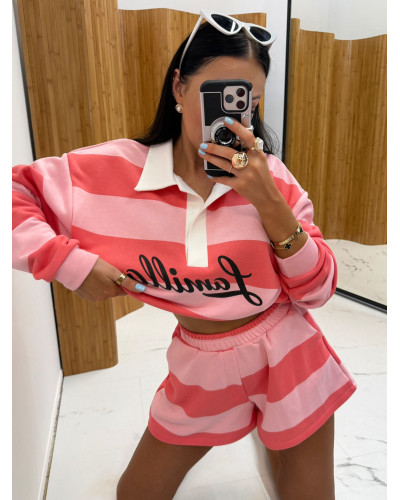 Komplet w pasy La Milla różowy