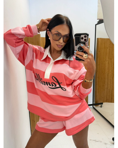 Komplet w pasy La Milla różowy