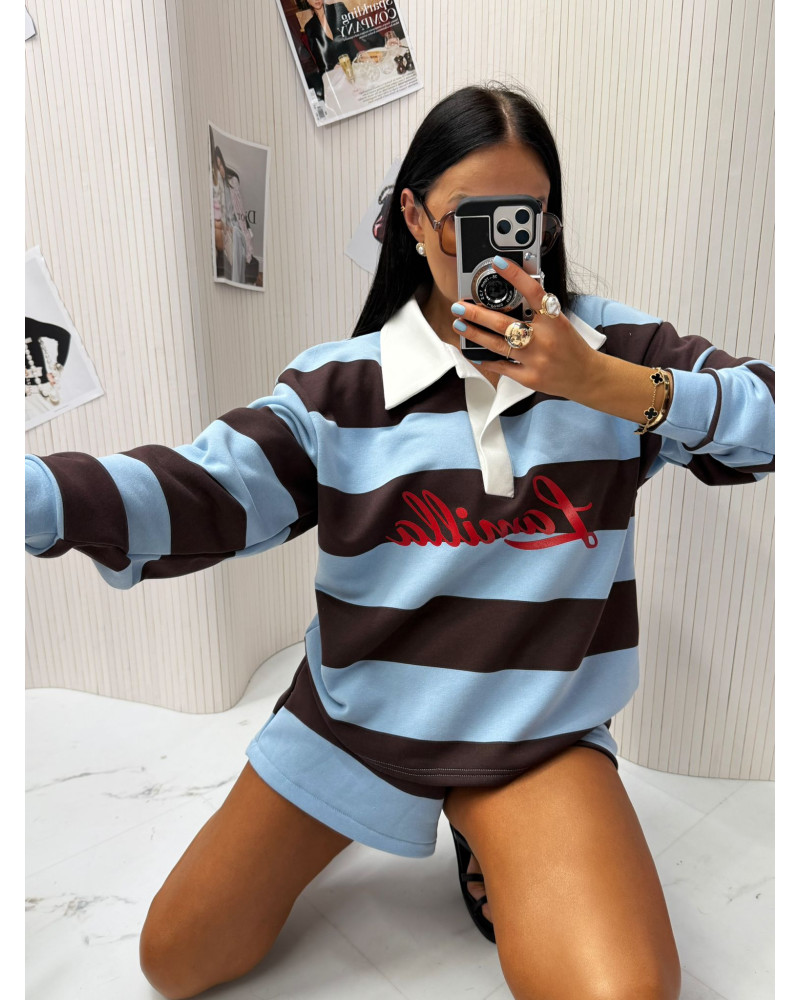 Komplet w pasy La Milla błękitny z czekoladą