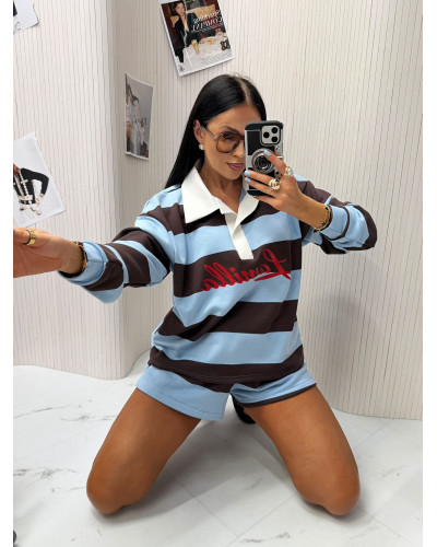 Komplet w pasy La Milla błękitny z czekoladą