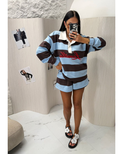 Komplet w pasy La Milla błękitny z czekoladą