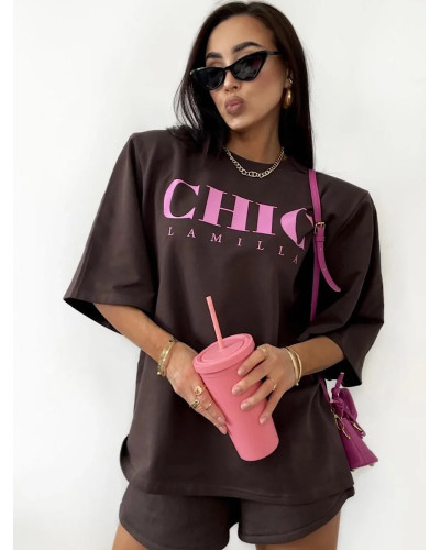T-shirt oversize CHIC La Milla czekoladowy