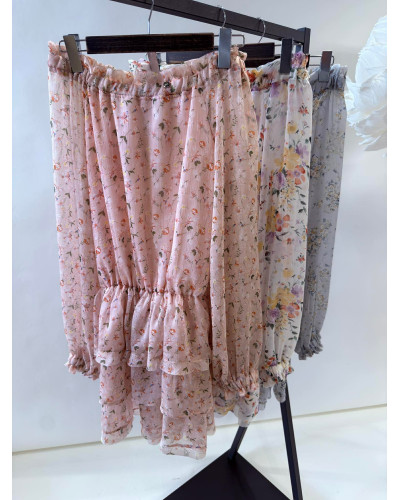 Sukienka hiszpanka w kwiaty By o la la...! różowa łączka