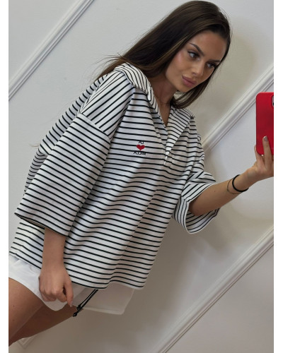 Bluzka polo w paski La Milla czarno biała