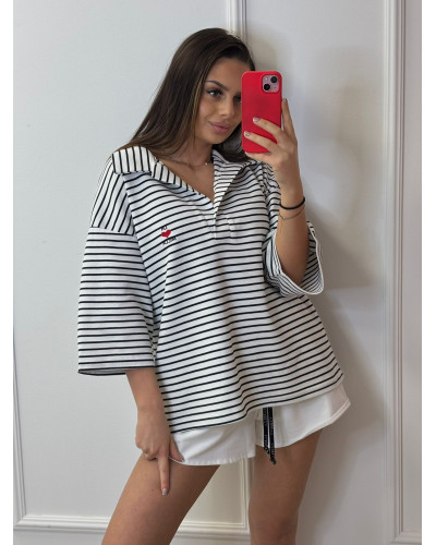 Bluzka polo w paski La Milla czarno biała