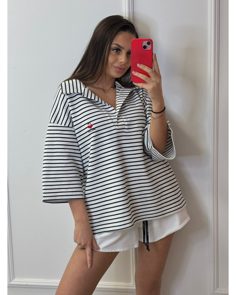 Bluzka polo w paski La Milla czarno biała