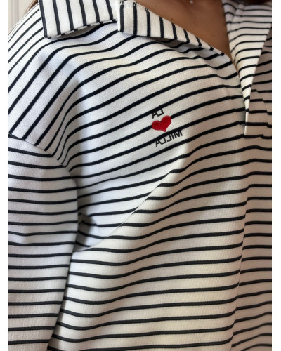 Bluzka polo w paski La Milla czarno biała