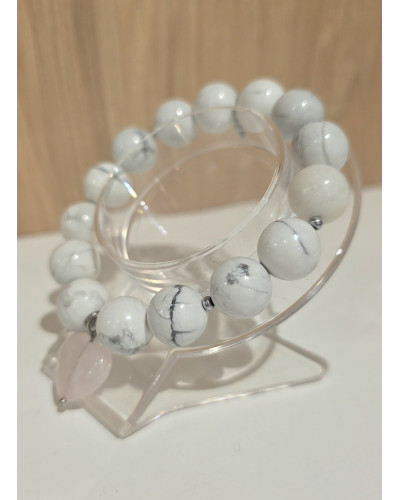 Bransoletka Marble By o la la..! szary marmurek z różowym sercem