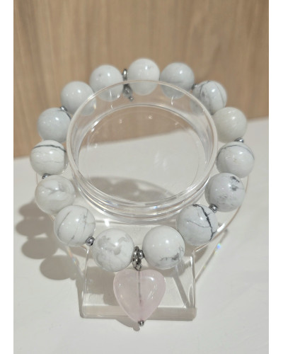 Bransoletka Marble By o la la..! szary marmurek z różowym sercem