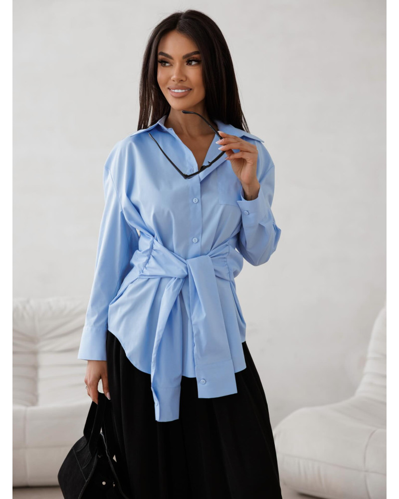 Koszula z wiązaniem w talii By o la la...! niebieska