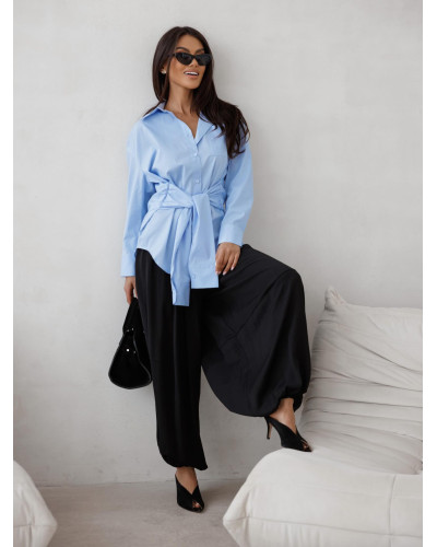 Koszula z wiązaniem w talii By o la la...! niebieska