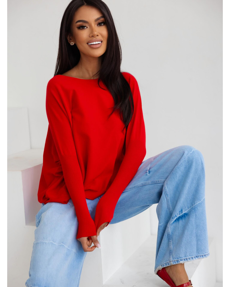 Sweter cienki z długimi ściągaczami By o la la...! czerwony