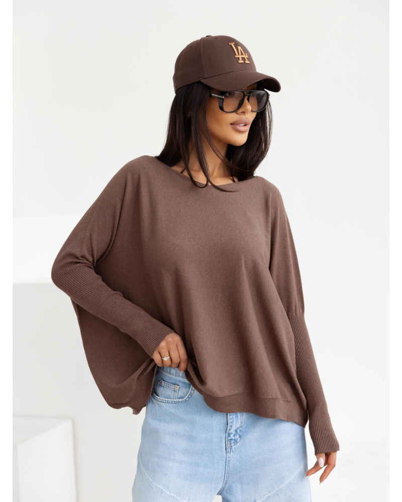 Sweter cienki z długimi ściągaczami By o la la...! kakaowy