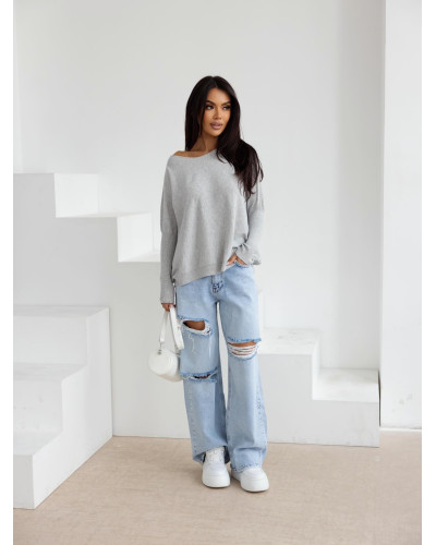 Sweter cienki z długimi ściągaczami By o la la...! szary