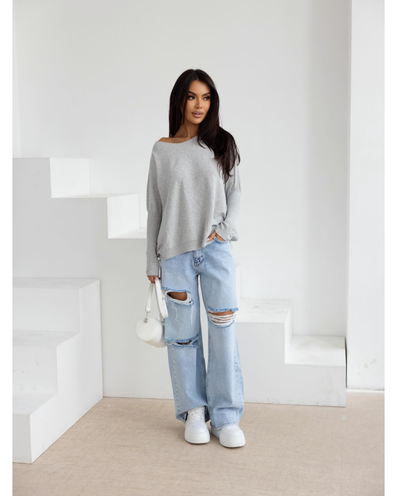 Sweter cienki z długimi ściągaczami By o la la...! szary