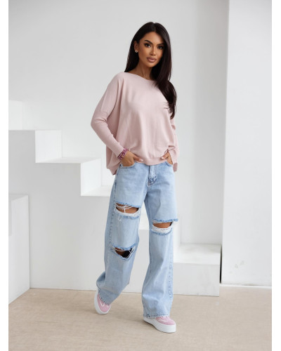 Sweter cienki z długimi ściągaczami By o la la...! różowy