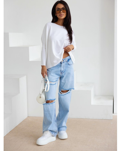 Sweter cienki z długimi ściągaczami By o la la...! śmietanowy