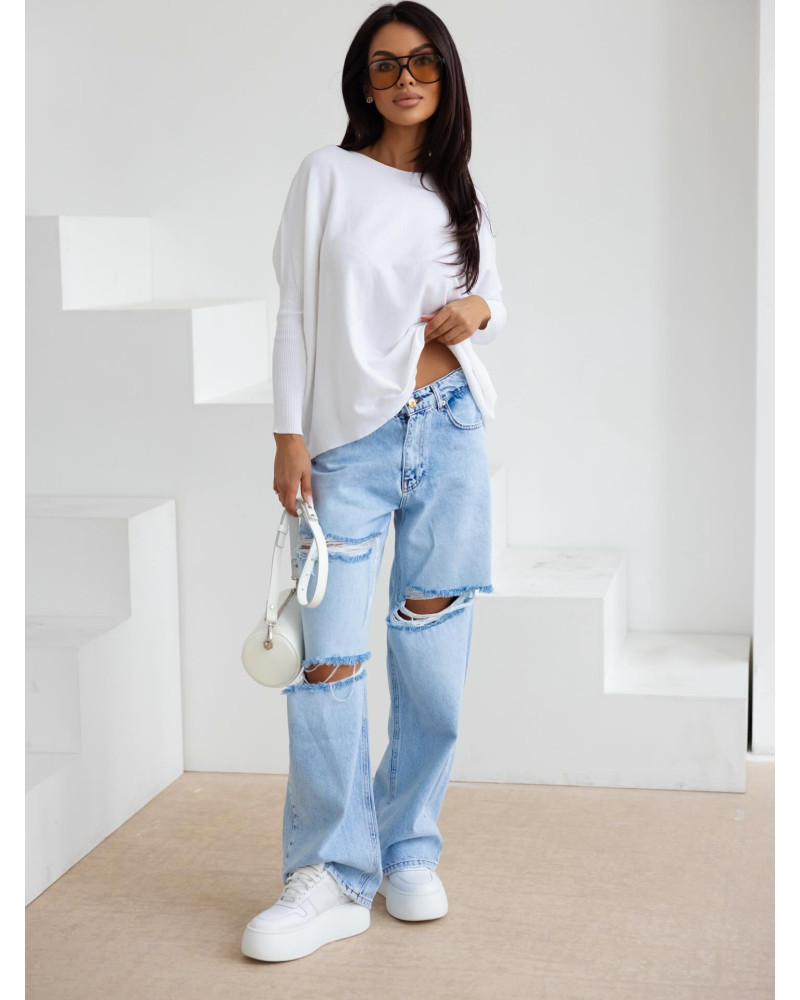 Sweter cienki z długimi ściągaczami By o la la...! śmietanowy