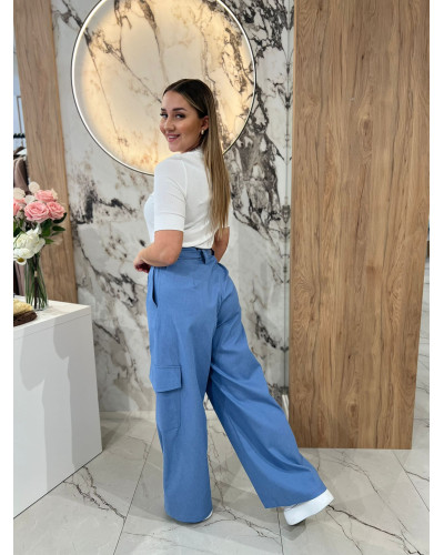 Spodnie bojówki z paskiem By o la la...! niebieskie