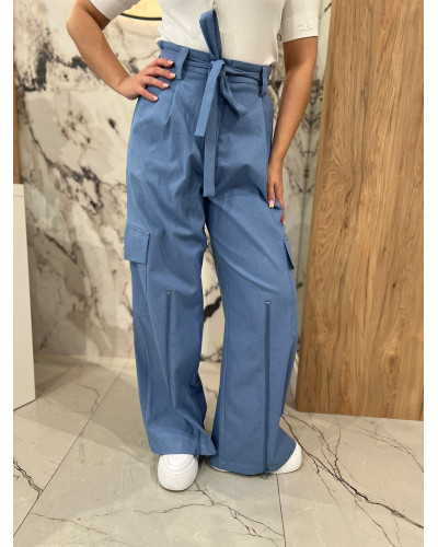 Spodnie bojówki z paskiem By o la la...! niebieskie