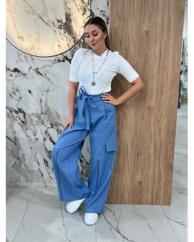 Spodnie bojówki z paskiem By o la la...! niebieskie