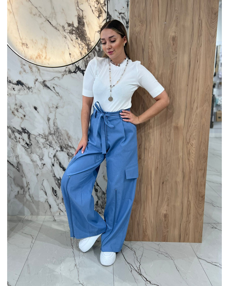 Spodnie bojówki z paskiem By o la la...! niebieskie