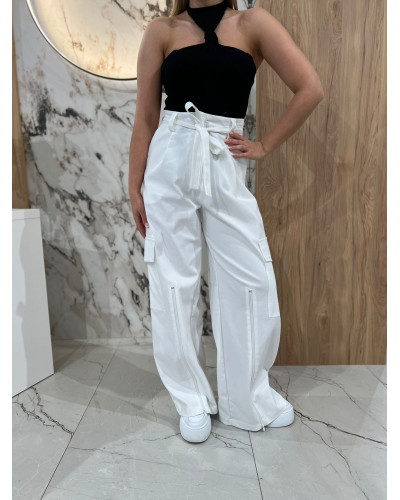 Spodnie bojówki z paskiem By o la la...! białe