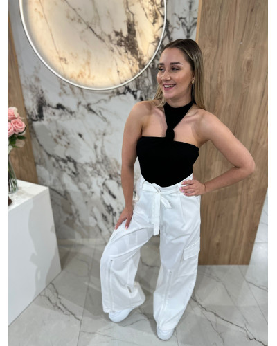 Spodnie bojówki z paskiem By o la la...! białe