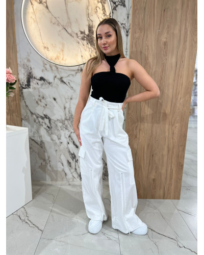 Spodnie bojówki z paskiem By o la la...! białe