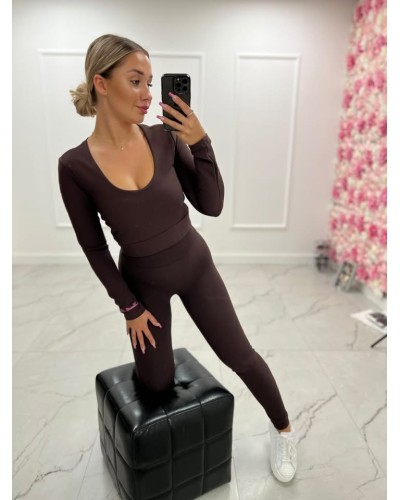 Komplet legginsy plus top La Milla czekoladowy