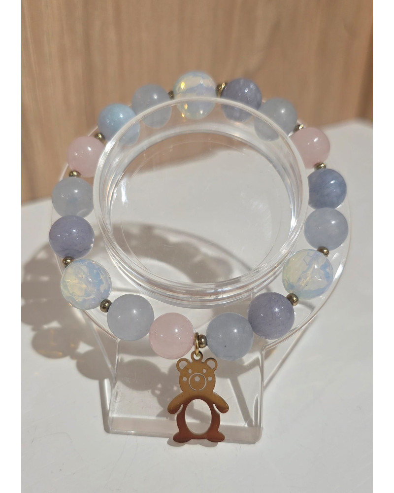 Bransoletka miś By o la la..! błękit z różem