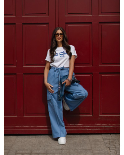 Spodnie bojówki z paskiem By o la la...! niebieskie