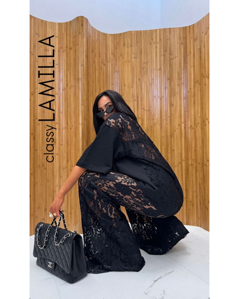 T-shirt z koronkowym tyłem La Milla czarny