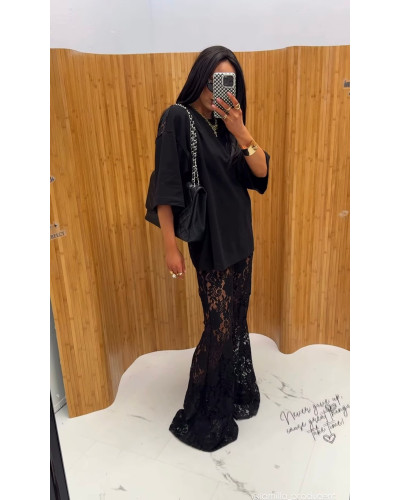 T-shirt z koronkowym tyłem La Milla czarny