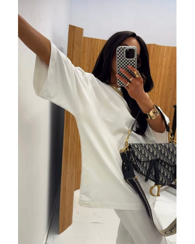 T-shirt z koronkowym tyłem La Milla śmietankowy