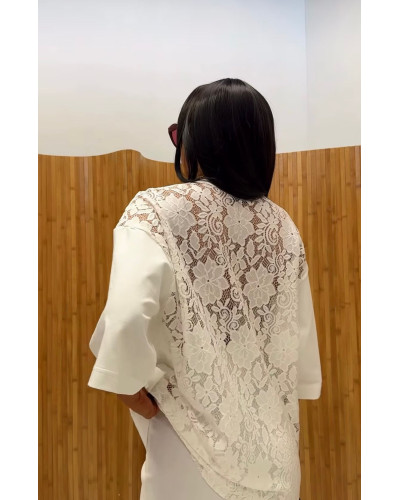 T-shirt z koronkowym tyłem La Milla śmietankowy