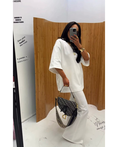 T-shirt z koronkowym tyłem La Milla śmietankowy