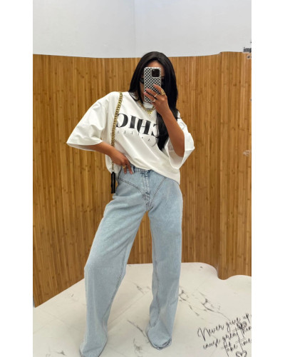 T-shirt oversize CHIC La Milla śmietankowy